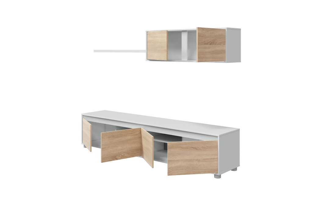 Meuble TV ELODIE 4 portes avec étagère murale L200cm