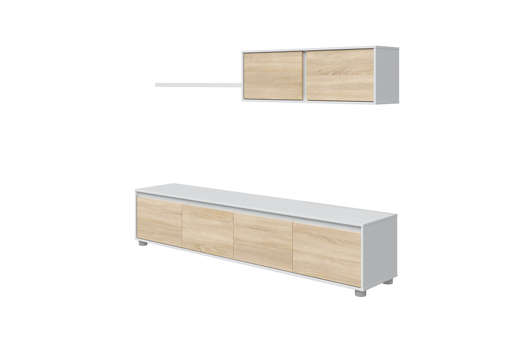 Meuble TV ELODIE 4 portes avec étagère murale L200cm