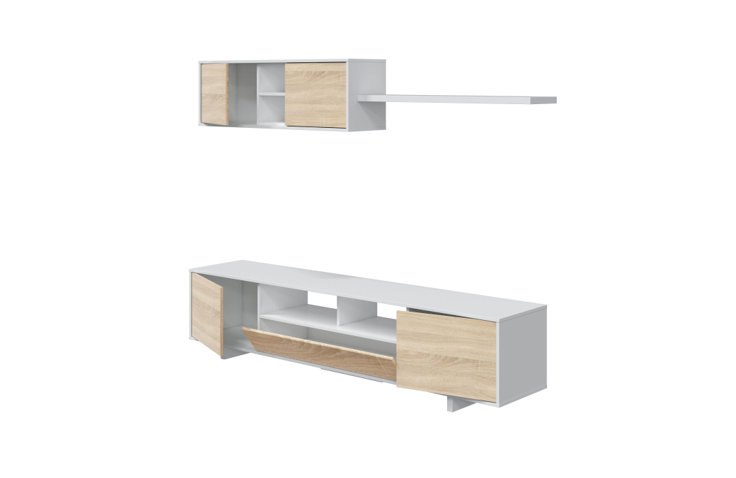 Meuble TV HUGO 3 portes et 1 niche avec étagère murale L200cm
