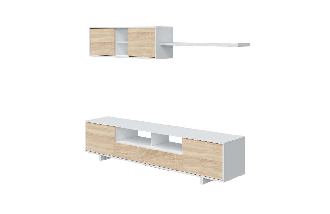 Meuble TV HUGO 3 portes et 1 niche avec étagère murale L200cm