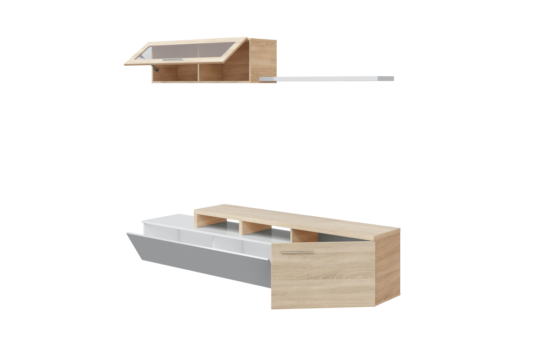 Meuble TV ESMÉ 2 portes avec étagère murale L200cm