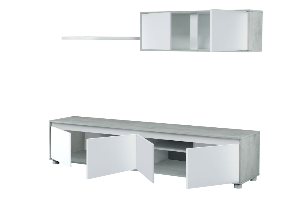 Meuble TV ADAN 4 portes avec étagère murale 2 portes L200cm