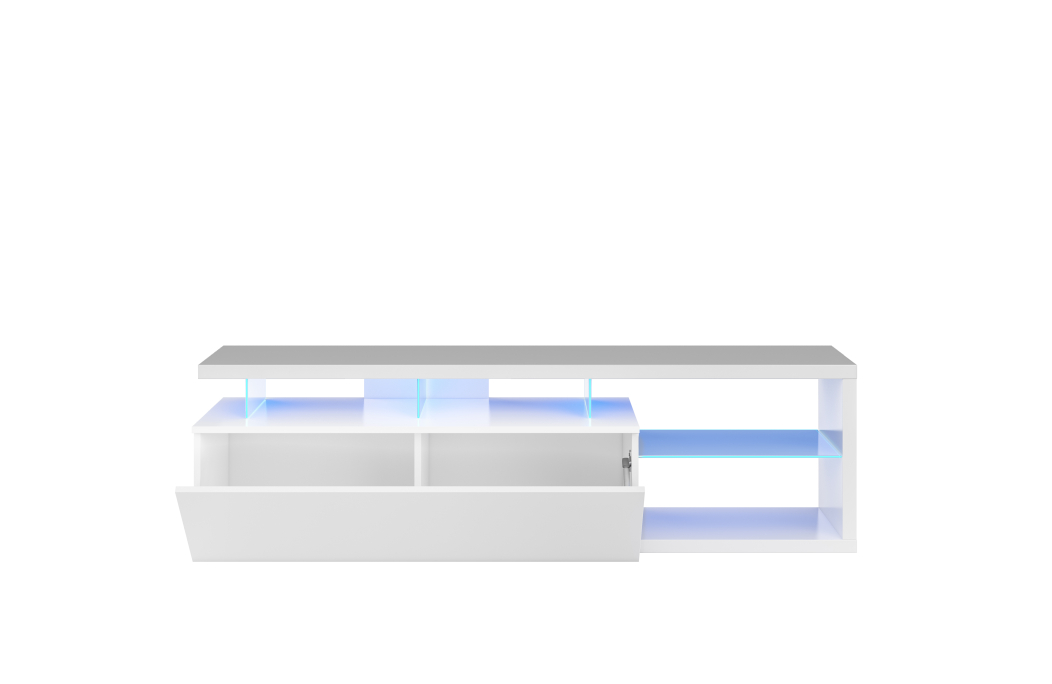 Meuble TV ETHAN à éclairage LED 1 Porte et 4 niches L150cm