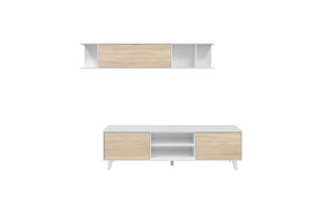 Meuble TV ABBY 2 portes, 2 niches et étagère murale L180cm