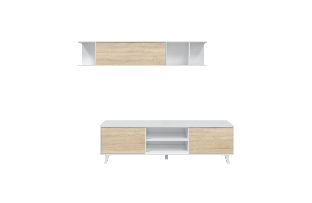 Meuble TV ABBY 2 portes, 2 niches et étagère murale L180cm