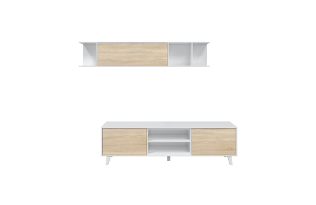 Meuble TV ABBY 2 portes, 2 niches et étagère murale L180cm