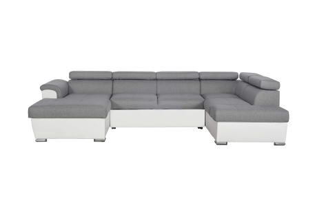 Canapé d'Angle Panoramique PAOLA Convertible en Simili et Tissu