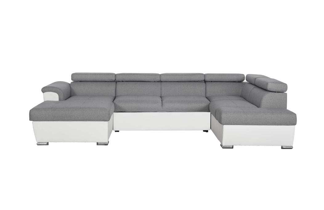 Canapé d'Angle Panoramique PAOLA Convertible en Simili et Tissu