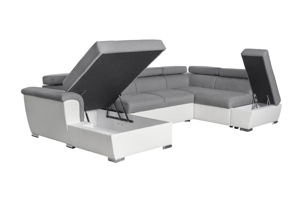 Canapé d'Angle Panoramique PAOLA Convertible en Simili et Tissu
