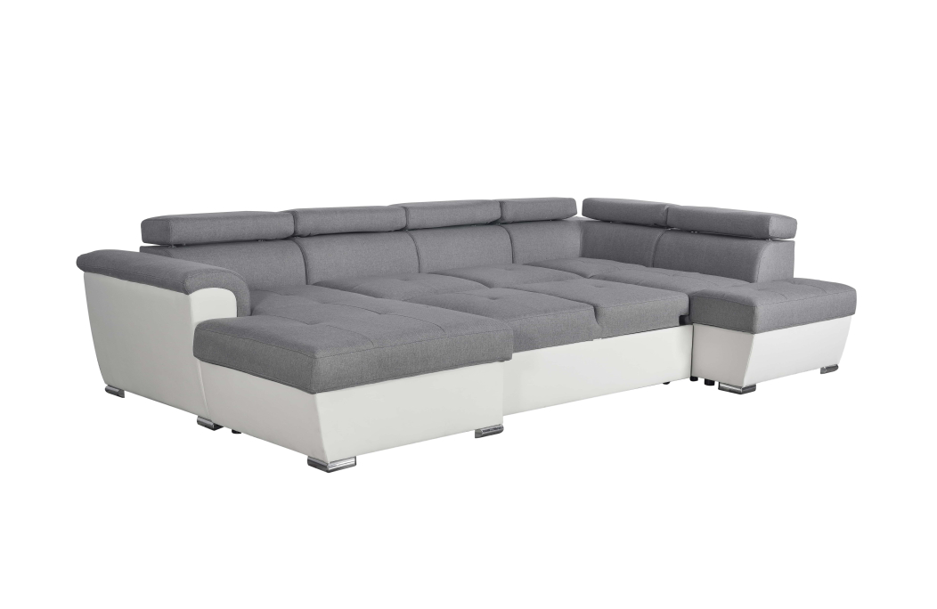 Canapé d'Angle Panoramique PAOLA Convertible en Simili et Tissu