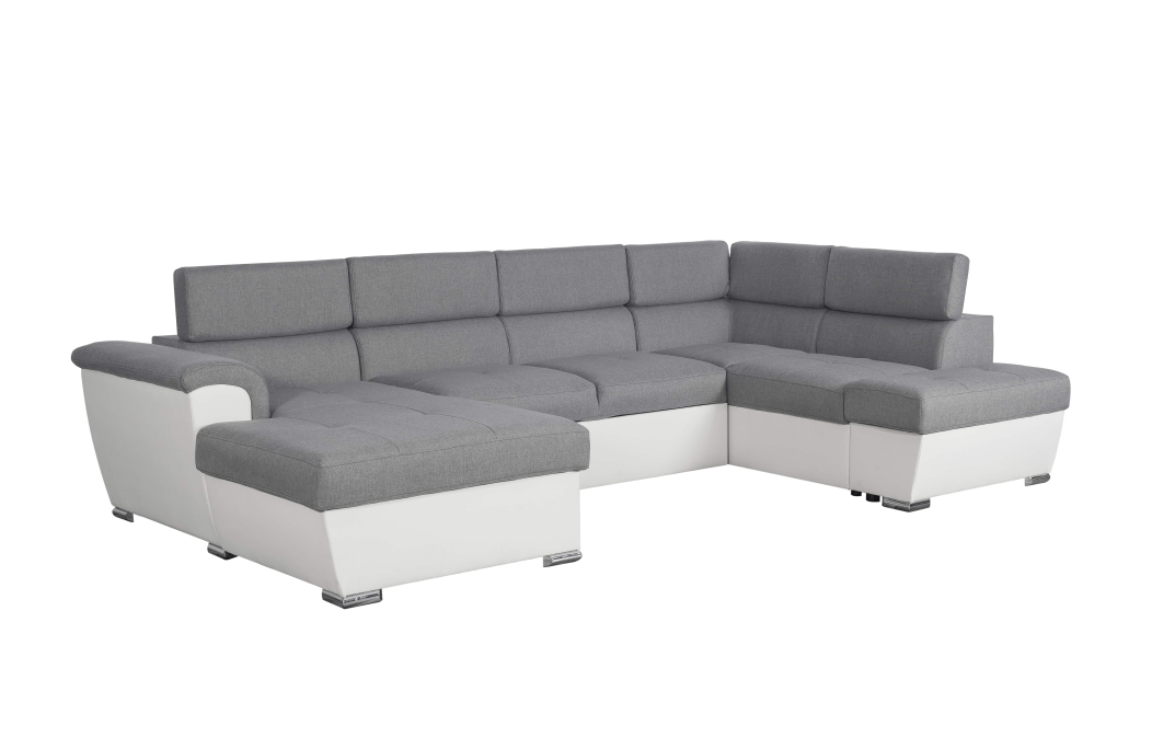 Canapé d'Angle Panoramique PAOLA Convertible en Simili et Tissu
