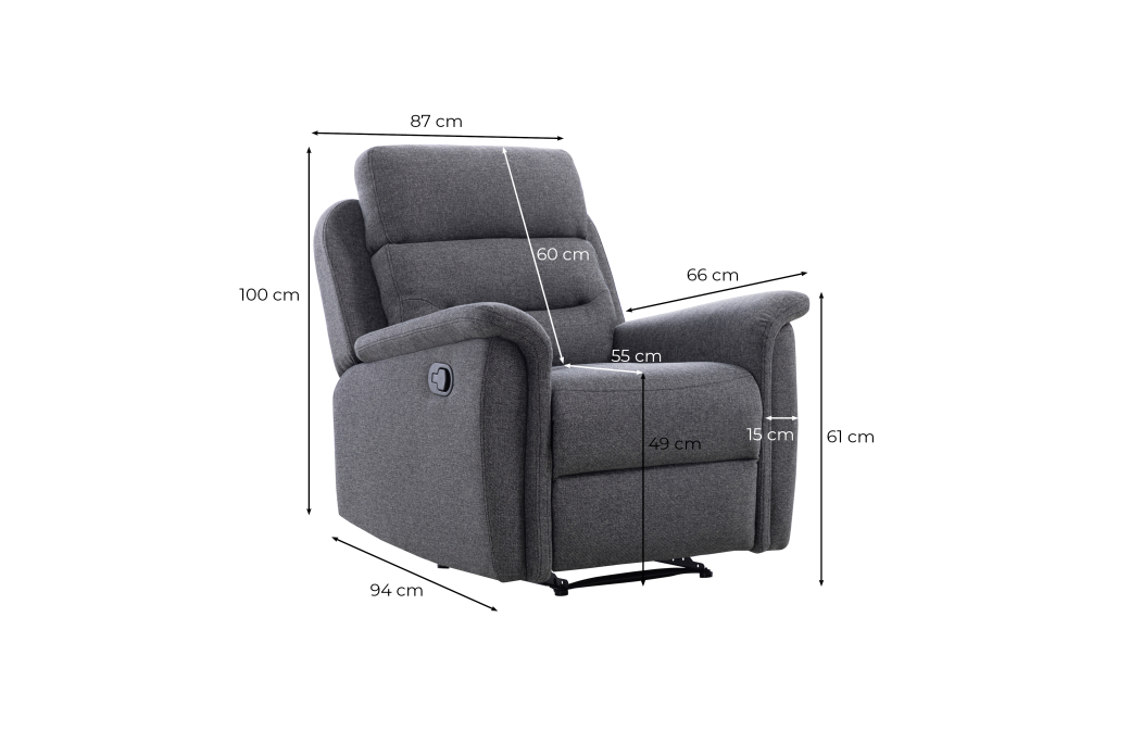 Fauteuil de Relaxation 1 place en Tissu Gris LÉON