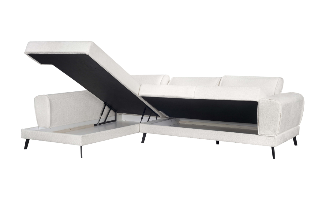 Canapé d'angle INDIA convertible 2 coffres en bouclettes