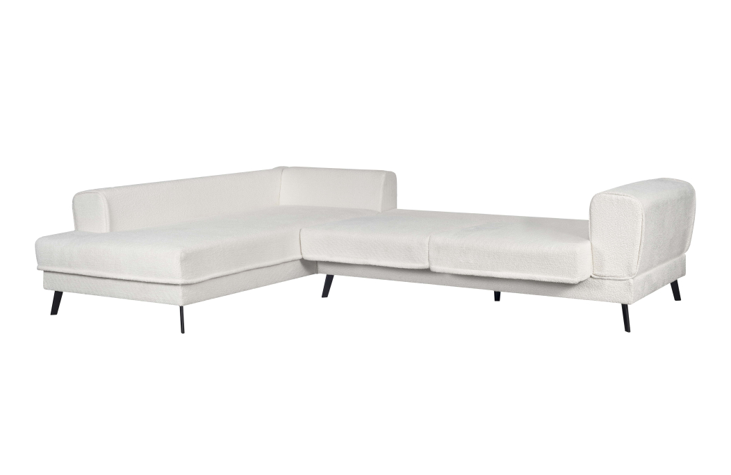 Canapé d'angle INDIA convertible 2 coffres en bouclettes