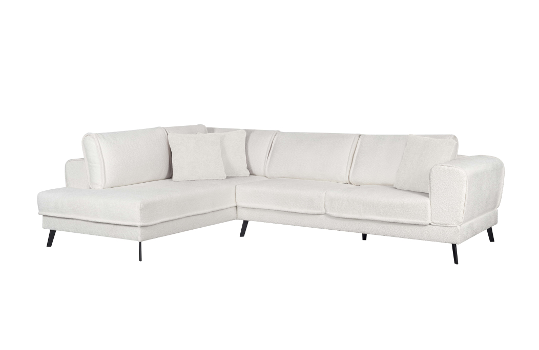 Canapé d'angle INDIA convertible 2 coffres en bouclettes