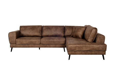 Canapé d'angle INDIA convertible 2 coffres en tissu marron industriel
