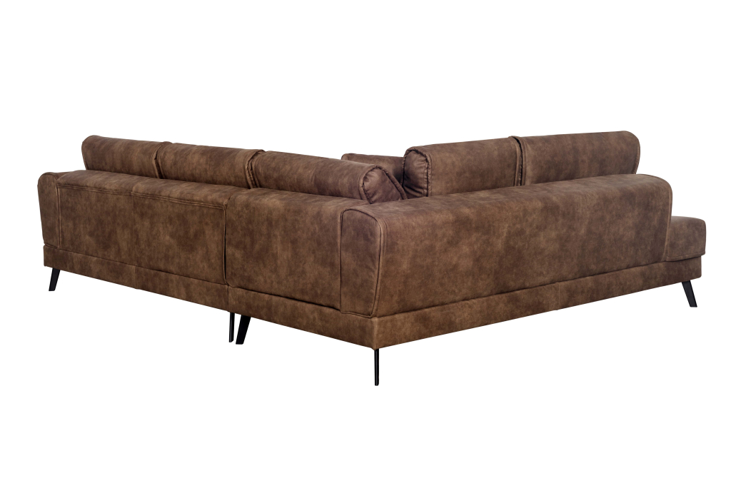 Canapé d'angle INDIA convertible 2 coffres en tissu marron industriel