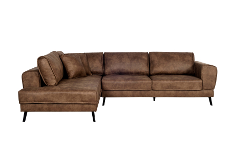 Canapé d'angle INDIA convertible 2 coffres en tissu marron industriel