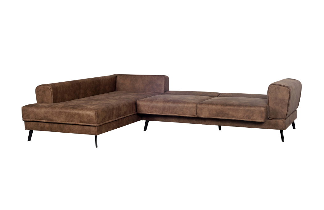 Canapé d'angle INDIA convertible 2 coffres en tissu marron industriel