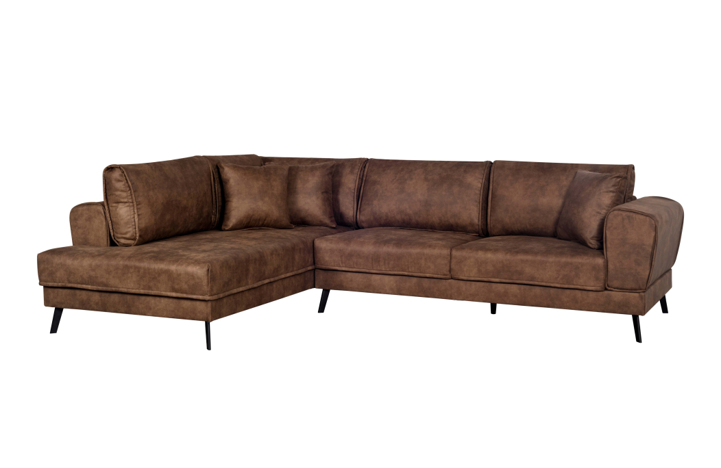 Canapé d'angle INDIA convertible 2 coffres en tissu marron industriel