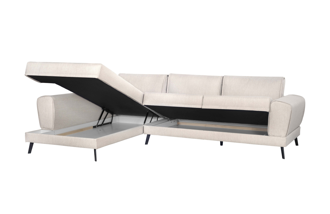 Canapé d'angle INDIA convertible 2 coffres en tissu