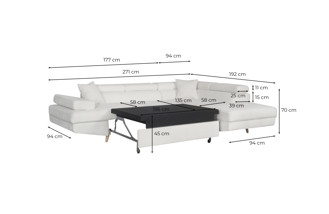 Canapé d'angle convertible MATHIS avec coffre en tissu bouclettes