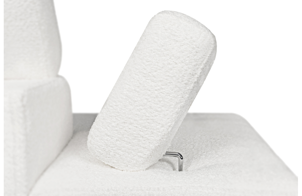 Canapé d'angle convertible MATHIS avec coffre en tissu bouclettes