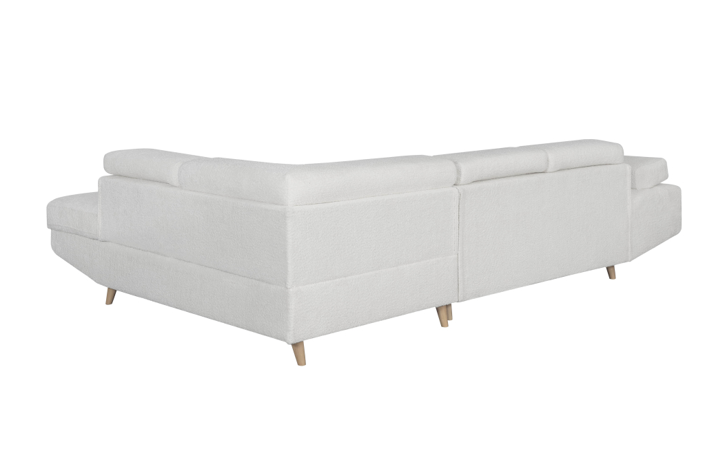 Canapé d'angle convertible MATHIS avec coffre en tissu bouclettes