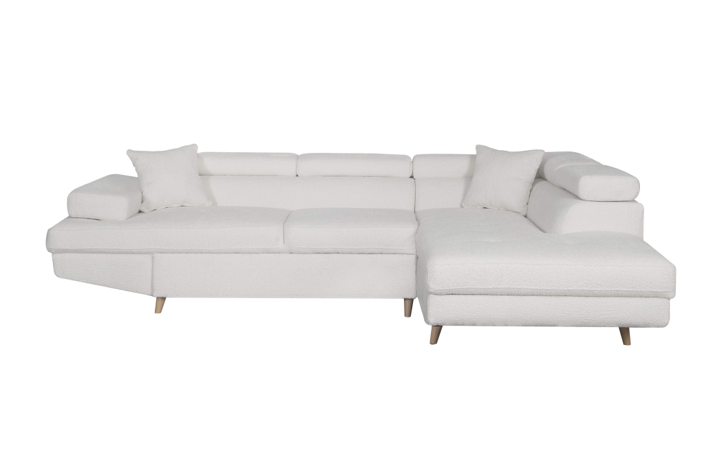 Canapé d'angle convertible RIO Scandinave avec coffre en tissu bouclette