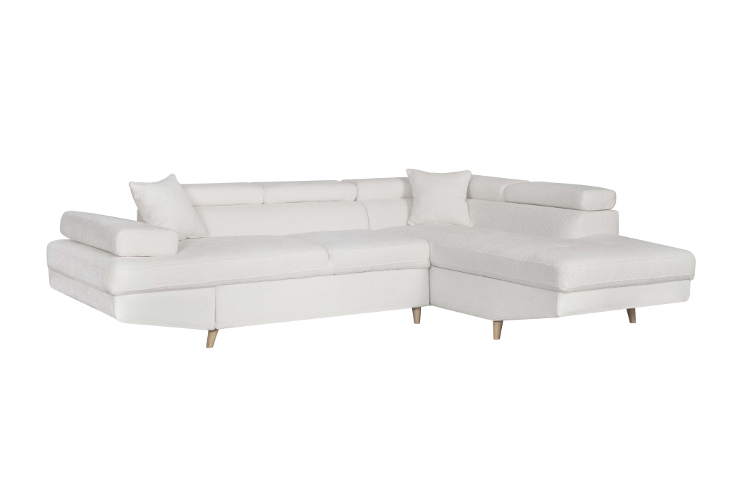 Canapé d'angle convertible MATHIS avec coffre en tissu bouclettes