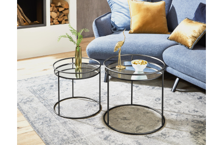 Tables basses GRACE en mÃ©tal et miroir lot de 2
