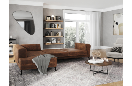 Canapé d'angle INDIA convertible 2 coffres en tissu marron industriel