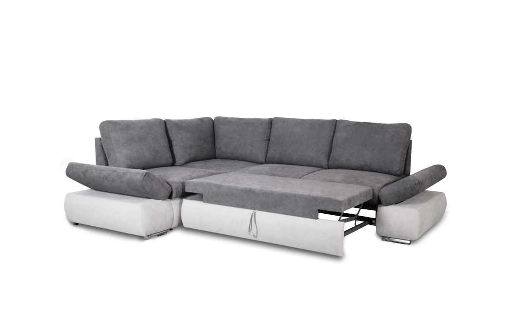 Canapé d'angle SEBASTIAN Réversible et Convertible avec coffre en simili et tissu