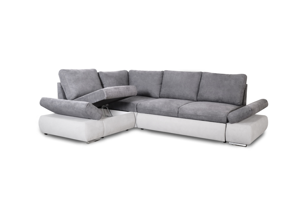 Canapé d'angle SEBASTIAN Réversible et Convertible avec coffre en simili et tissu