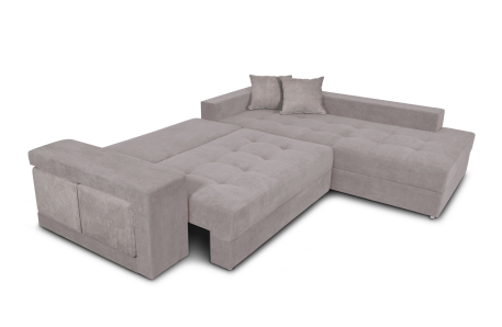 Canapé d'angle TAMIA convertible avec coffre et 2 poufs en tissu