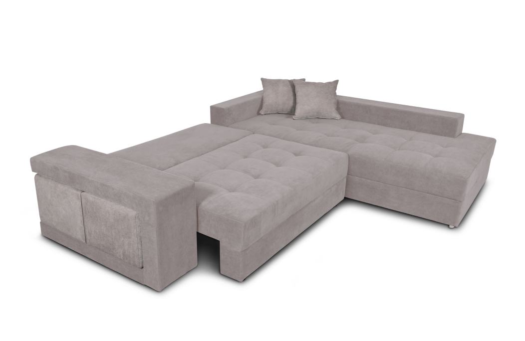 Canapé d'angle TAMIA convertible avec coffre et 2 poufs en tissu
