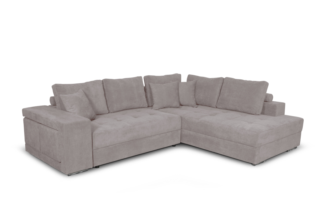Canapé d'angle TAMIA convertible avec coffre et 2 poufs en tissu