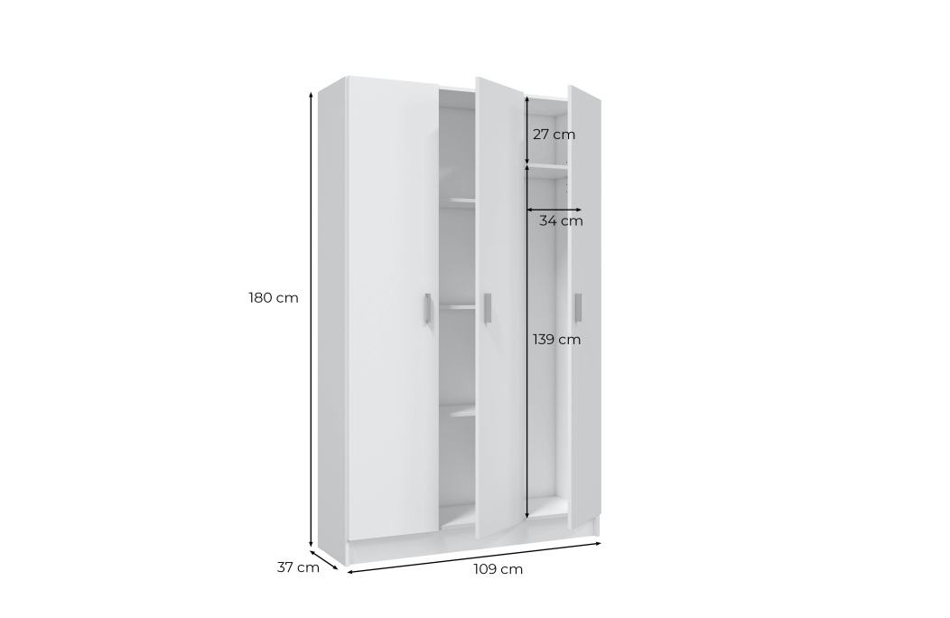 Armoire de rangement BASILE 3 portes L108,8cm x H180cm