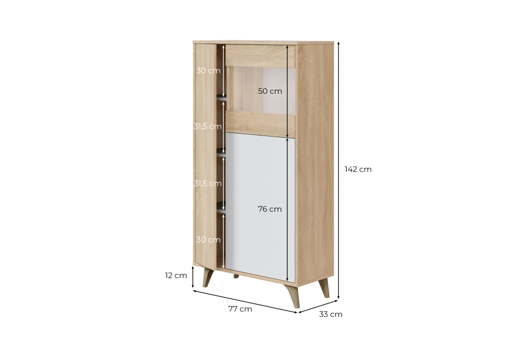 Vitrine LAURA 3 portes avec étagères L77 x H142cm