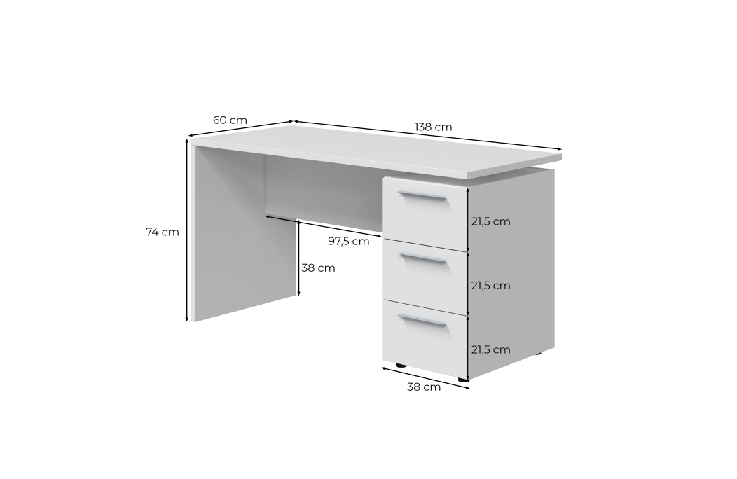 Bureau TIMÉO avec caisson 3 Tiroirs L138cm