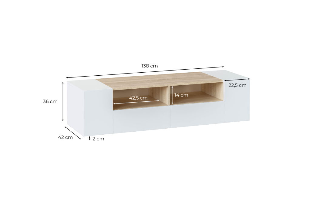 Meuble TV ALICE 4 portes et 2 niches de rangement L138cm