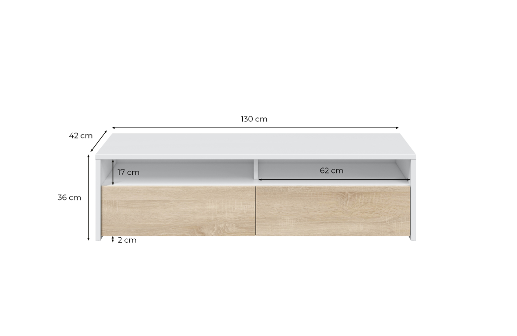 Meuble TV LOLA 2 portes battantes et 2 niches de rangement L130 cm
