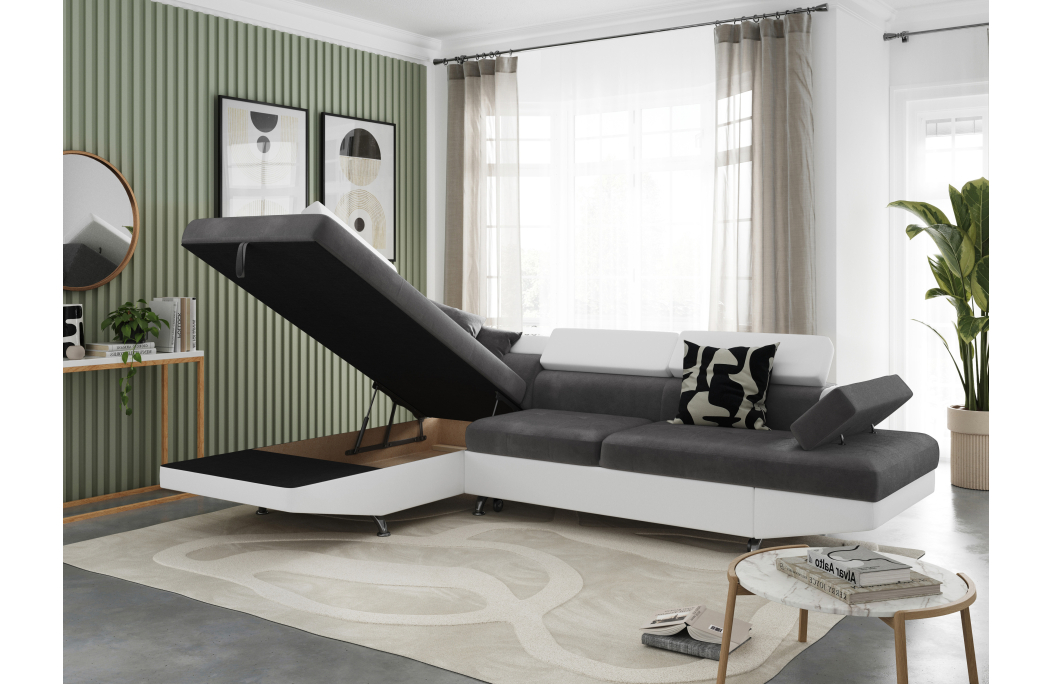 Canapé d'angle RIO Convertible avec coffre en microfibre et simili