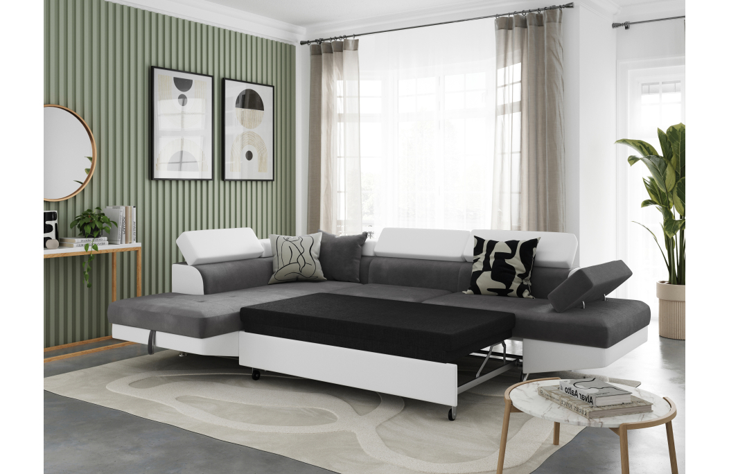 Canapé d'angle RIO Convertible avec coffre en microfibre et simili
