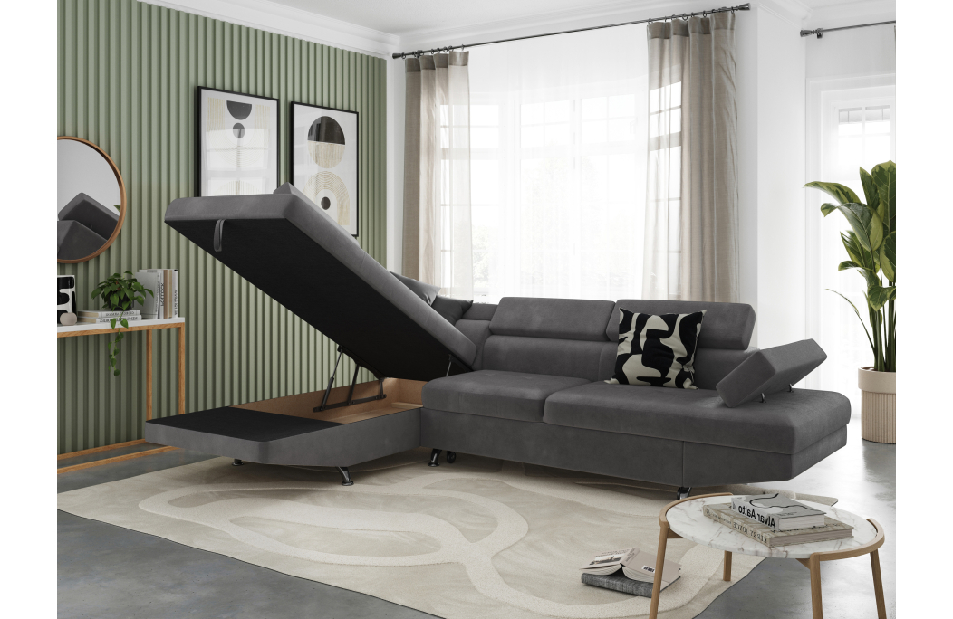 Canapé d'angle RIO Convertible avec coffre en microfibre