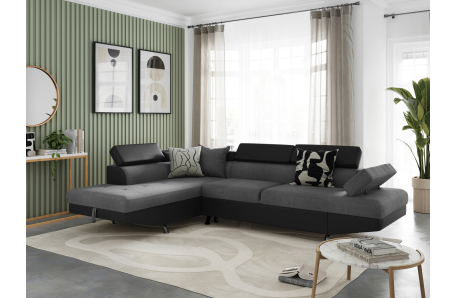 Canapé d'angle RIO Convertible avec coffre en tissu et simili