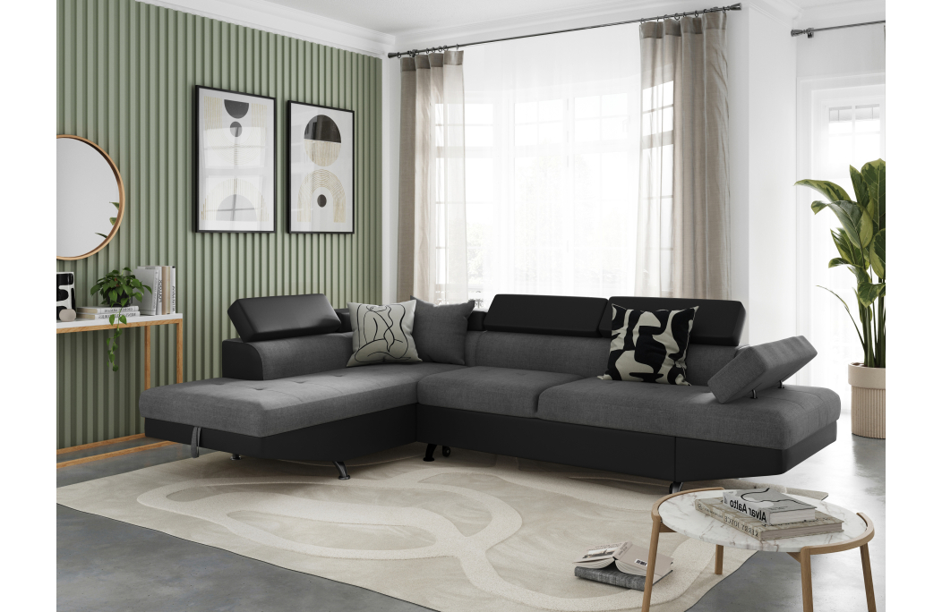 Canapé d'angle RIO Convertible avec coffre en tissu et simili