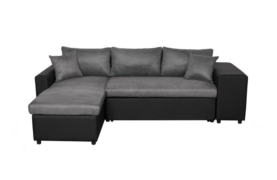 Canapé d'angle OSLO convertible avec coffre et poufs en microfibre et simili