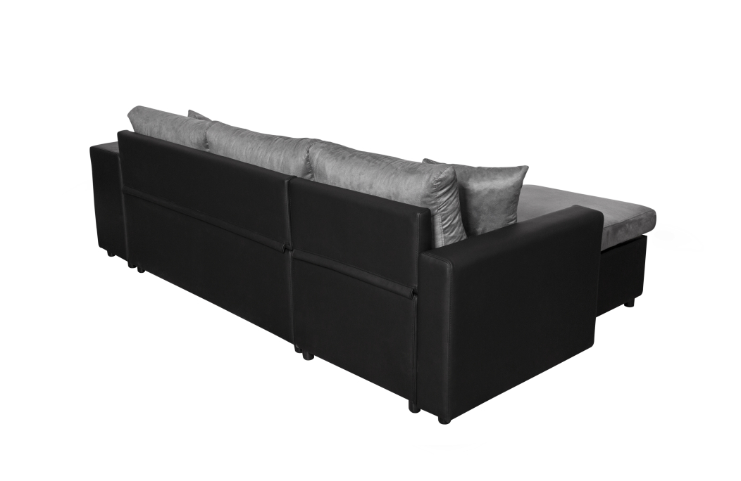 Canapé d'angle OSLO convertible avec coffre et poufs en microfibre et simili
