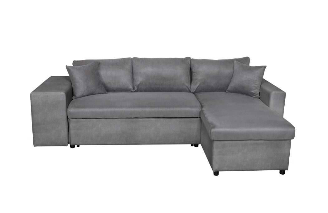 Canapé d'angle OSLO convertible avec coffre et poufs en microfibre